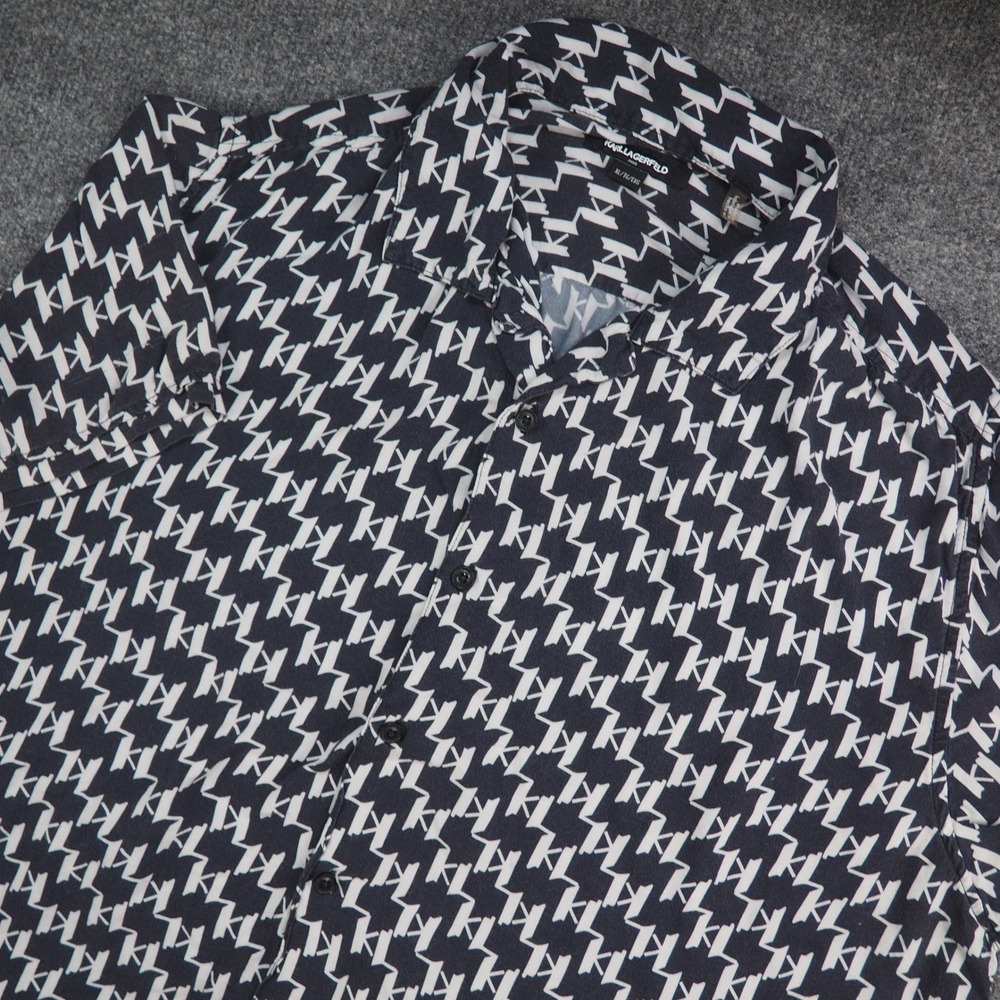 Karl Lagerfeld Shirt Mens XL Short Sleeve Monogram Black White Designer Logo